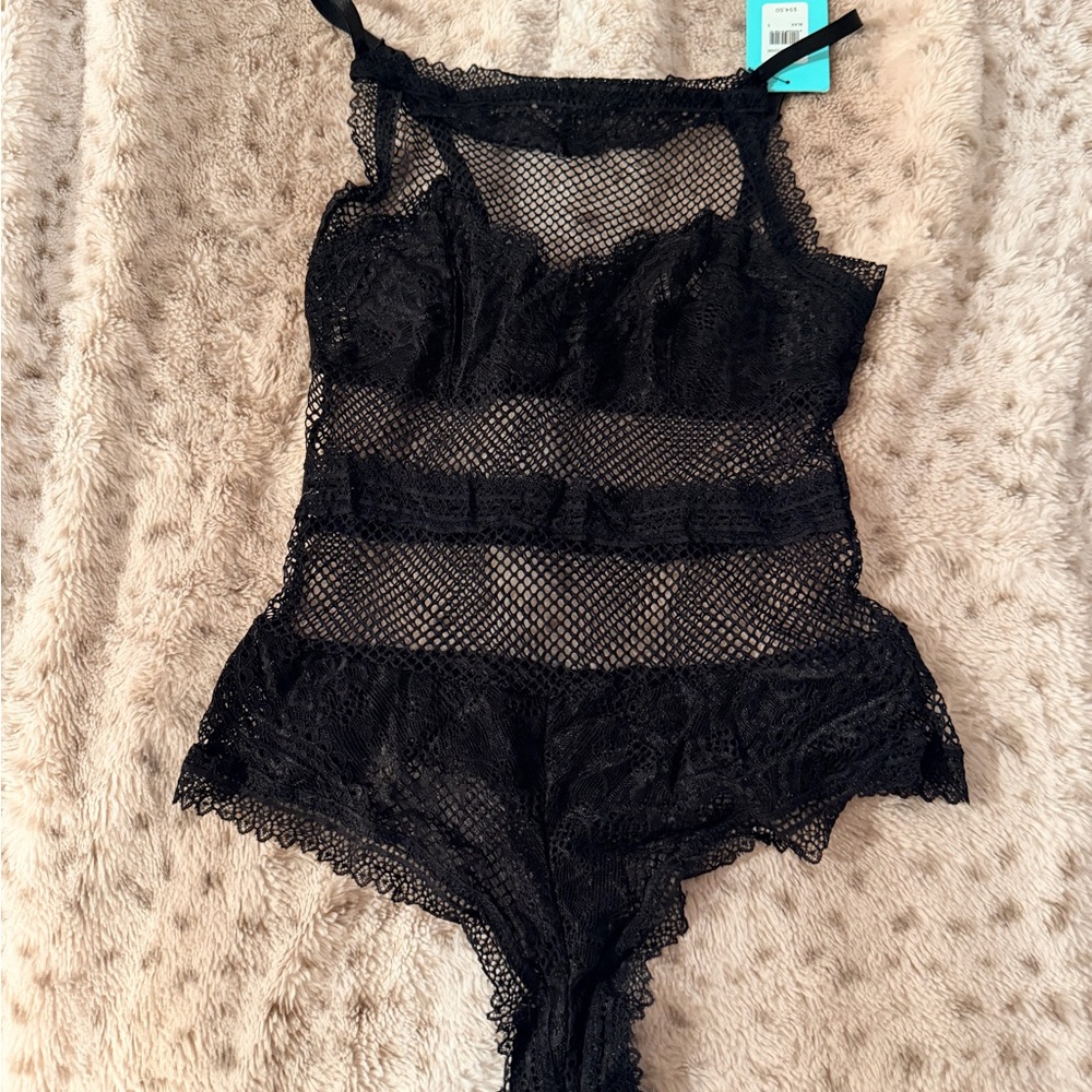Frederick's of Hollywood Black Mesh Lace Set